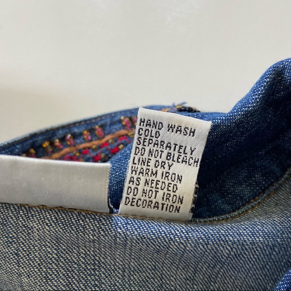 Vintage Chico’s Design Embellished Beaded Camel Cotton Zip Denim Shirt Jacket - Picture 7 of 10